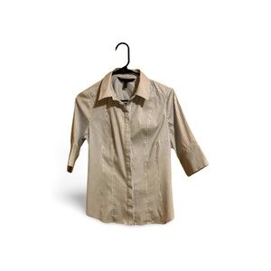 White House Black Market White & Gray Striped Button-Down • 3/4 Sleeve Shirt